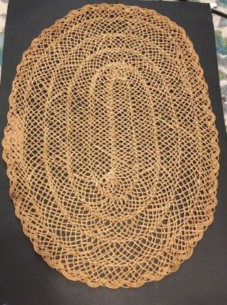 Set Of Four Vintage Woven Oval Rattan Wicker Table Mats Boho Made In Italy 2