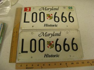 2008 08 Maryland Md License Plate Pair Historic Antique L00666 Devil Satan