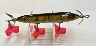 Vintage Heddon Dowagiac Torpedo Perch Antique Glass Eye Wood Fishing Lure