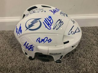 TAMPA BAY LIGHTNING 2019 Team SIGNED Hockey Helmet w/COA Stamkos Hedman Point, 2