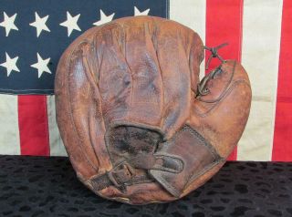 Vintage Antique Leather Catchers Mitt Pillow Baseball Glove Turn Of The Century