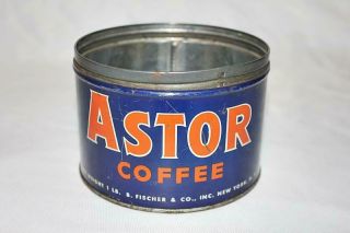Vintage 1lb Astor Coffee Tin Can No Lid B.  Fischer & Co Ny