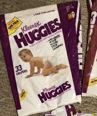 Vintage Kleenex Huggies Diapers Large Plastic Backed 3 Empty Packages 1980s 1985
