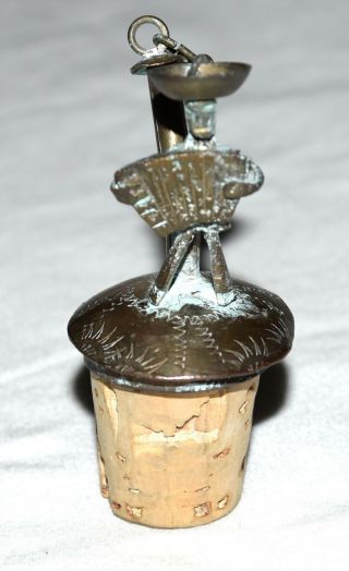 Vintage Mexican Sterling Silver Man Playing Accordion Cork Liquor Pourer