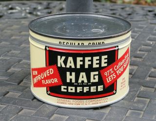 Vintage 1950s Kaffee Hag One - Pound Tin Can W/match Slip Lid