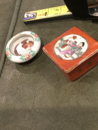 Miniature Dollhouse Hand Painted Asian Bowl And Covered Box.