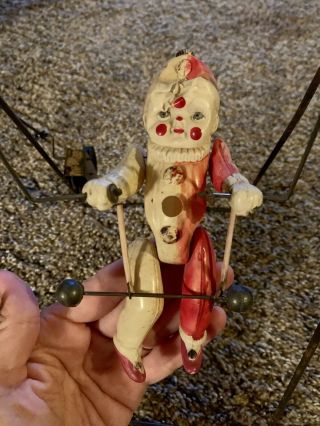 Celluloid Old Vintage Antique Toy Tumbling Acrobat Clown Jester Metal Wind Up
