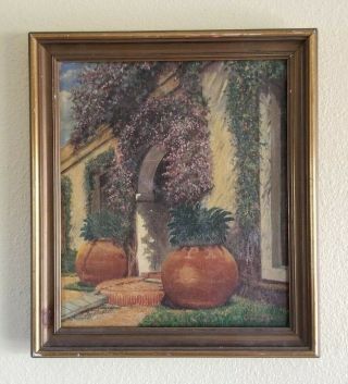 John B Elwin Antique Early California American Mission Garden Landscape Painting