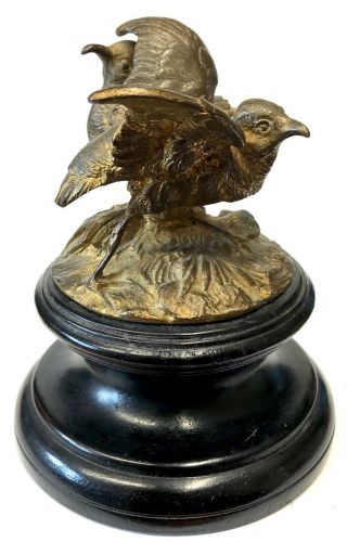 Antique French Gilt Bronze Figure Of Two Waiding Birds On Ebonised Base