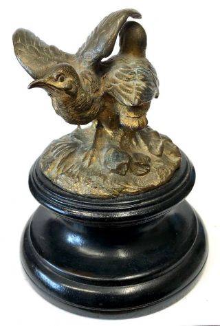 Antique French Gilt Bronze Figure Of Two Waiding Birds On Ebonised Base 2