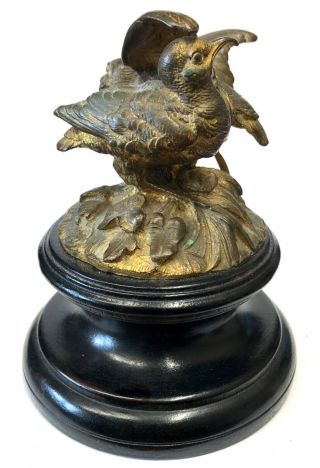 Antique French Gilt Bronze Figure Of Two Waiding Birds On Ebonised Base 3