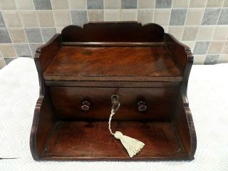Antique Georgian Mahogany Table/ Desk Box With Locking Drawer - Strong Lock & Key