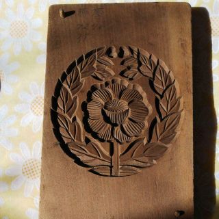 Antique Japanese Kashigata Wooden Cake Mold W/ Cover Family Crest 02 F/s