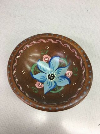Lovley Blue Colored Vintage Rosemaling Wood Bowl Oval Hand Painted