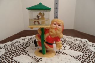 Vintage Christmas Hard Plastic Santa On Light Post Snow Globe With Angel And Dee