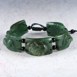 100 Natural Green Jade Hand Carved Fashion Bracelet