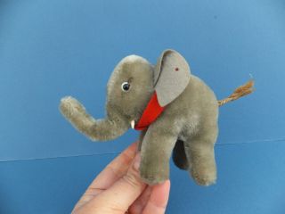 4 " Vintage German Steiff Mohair Toy Elephant With Red Felt Bib Collar