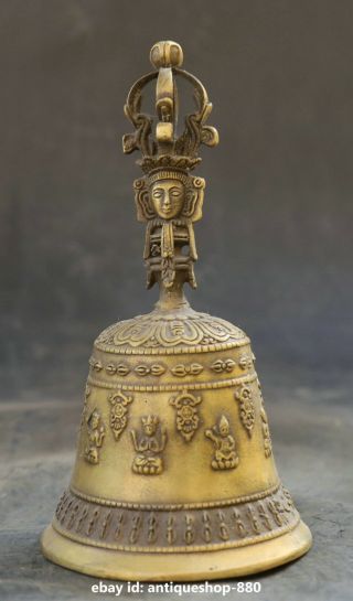 7.  1 " Tibet Tibetan Bronze Buddhism Temple Buddha Phurba Dagger Holder Small Bell