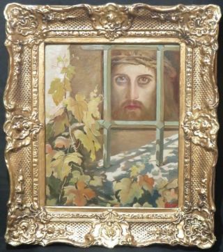 Pre - Raphaelite Religious Antique Oil Christ Imprisoned Signed Circa 1900