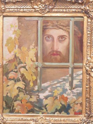 Pre - Raphaelite Religious Antique Oil Christ Imprisoned Signed Circa 1900 2