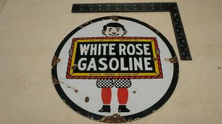 Vintage White Rose Gasoline Porcelain Sign Motor Gas Oil Dealer Service Station