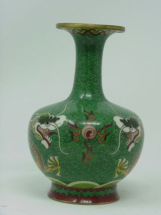 Vintage Chinese Cloisonne Vase 5 Clawed Imperial Dragons Chasing Flaming Pearl