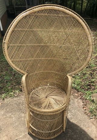 Vintage 60 " Wicker Chair Peacock Fan Back,  Throne,  Natural Wood Charlotte Nc