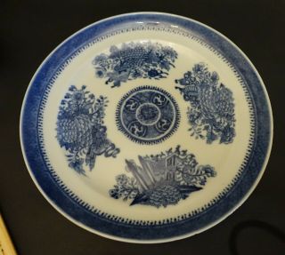 Sh5b Antique Chinese Export Canton Fitzhugh Blue & White Plate,  Good,  9 1/2 "