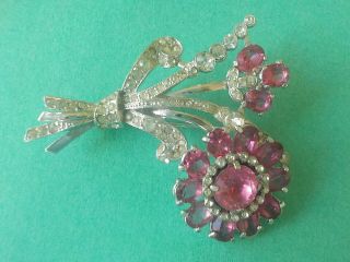 Vintage Coro Pink & Clear Rhinestone Flower Pin