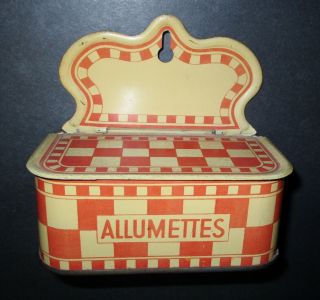 Antique Collectible Tin Matchbox W/ " Allumettes " On Frt.  & " Faebque En France " On Btm