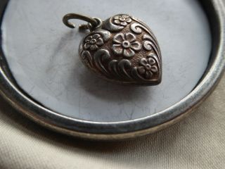 Vtg Sterling Very Old Dbl Sided Puffy Heart Charm Forget Me Not Flowers