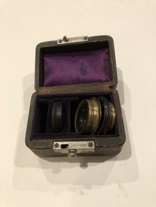 Antique Incomplete Brass Camera Lens Set In Leather Box 19th Century