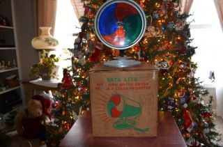 Vintage Aluminum Christmas Tree Evergleam Sata Lite Color Wheel Light Projector