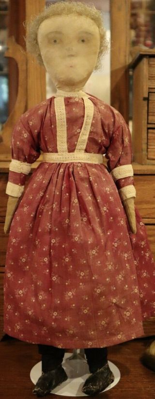 Antique C1896 16 " American Primitive Handmade All Prim Cloth Doll