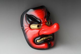 Japanese Pottery Tengu Mask Noh Kyougen Kagura Demon Red 25373