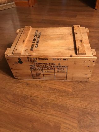 Vintage Korean War Era Wood Crate Box Explosive Composition B Demolition 1954