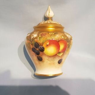 Antique Royal Worcester Pot Pourri Lidded Vase,  Fruit,  Hand Painted By Roberts