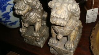 Chinese Foo Dogs,  Heavy Porcelain Or Stone Antique
