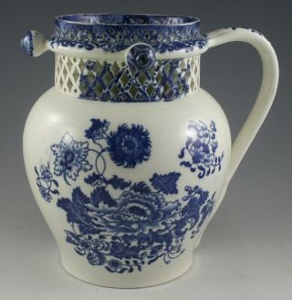 Antique Pottery Pearlware Blue Transfer Swansea Cambrian Floral Puzzle Jug 1815