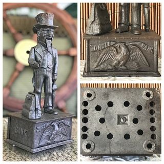 Antique Uncle Sam Cast Iron Mechanical Bank Patent June 8,  1886 2