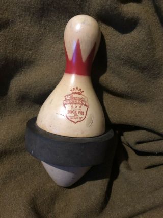 Antique Wood Duck Bowling Pin With Bumper Brunswick Red Crown