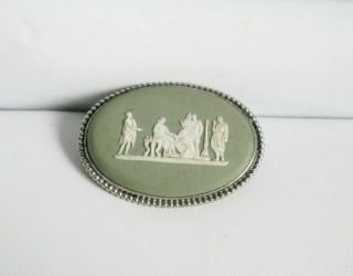 Vintage Wedgewood Green Jasperware Grecian Pin Brooch 57 Eg