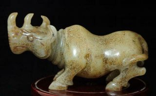 Chinese Antique Hand Carved Old He Tian Jade Rhino Statue