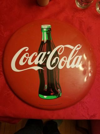 Vintage 1990 Coca Cola Coke Bottle 16 " Round Metal Advertising Button Sign