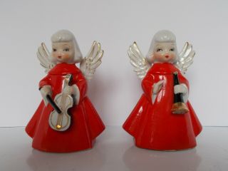 Vintage Set Of Two Christmas Angel Wings Horn Violin Figure Figurines Japan