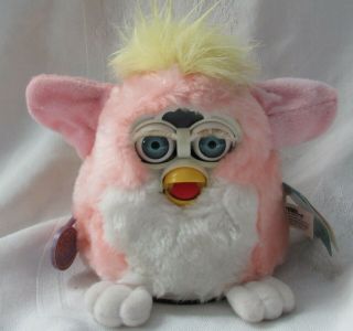 Vintage 1999 Tiger Pink White Furby Babies Baby Yellow Hair/tail W/tag 70 - 940