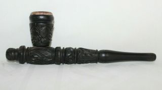 Vintage Carved Black Wooden Pipe Horn Bowl - Black Forest?