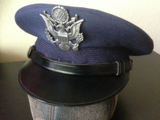 Vintage Military Us Air Force Officer Uniform Dress Cap Hat Blue 7