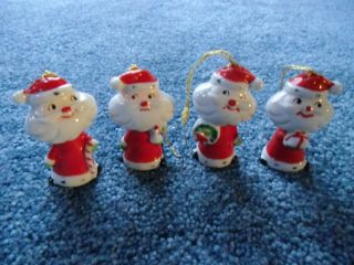 4 Vtg Santa Figurine Ornaments Japan Ceramic Candy Cane Package Candle Wreath