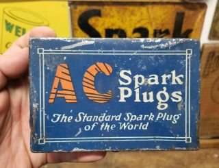 Vintage Ac Spark Plug Holder Tin Box Storage Case Auto Garage Car Engine Steam